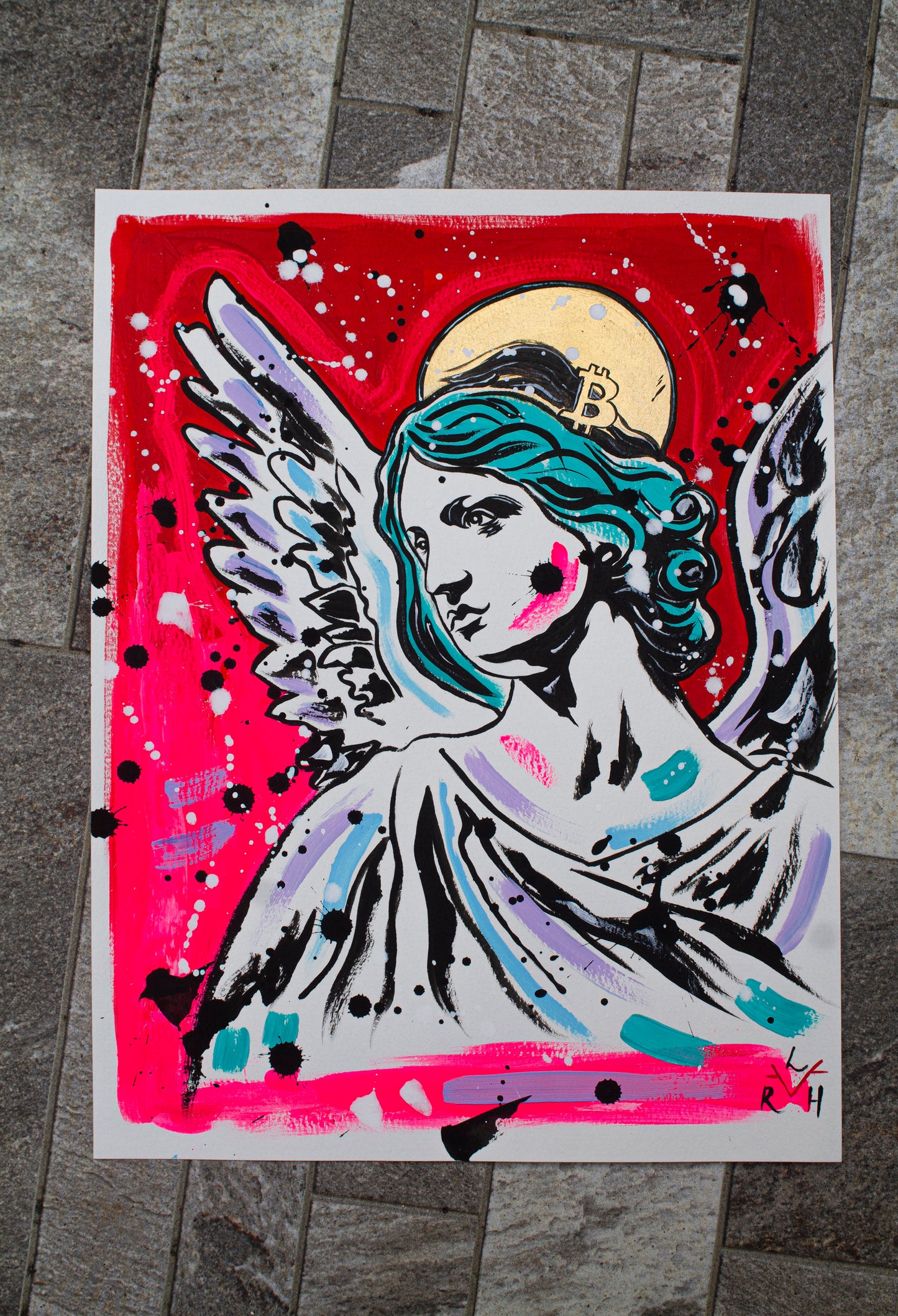 Bitcoin Angel — Red & Turquoise