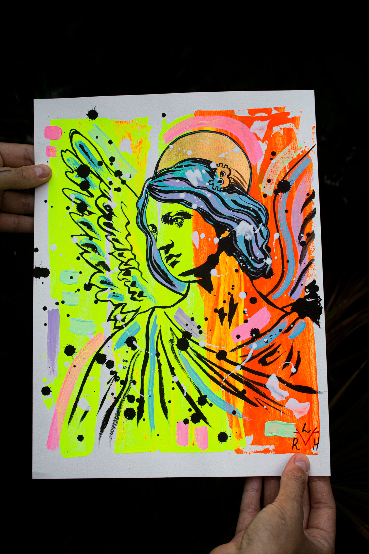 Bitcoin Angel — Yellow, Orange & Sky Blue