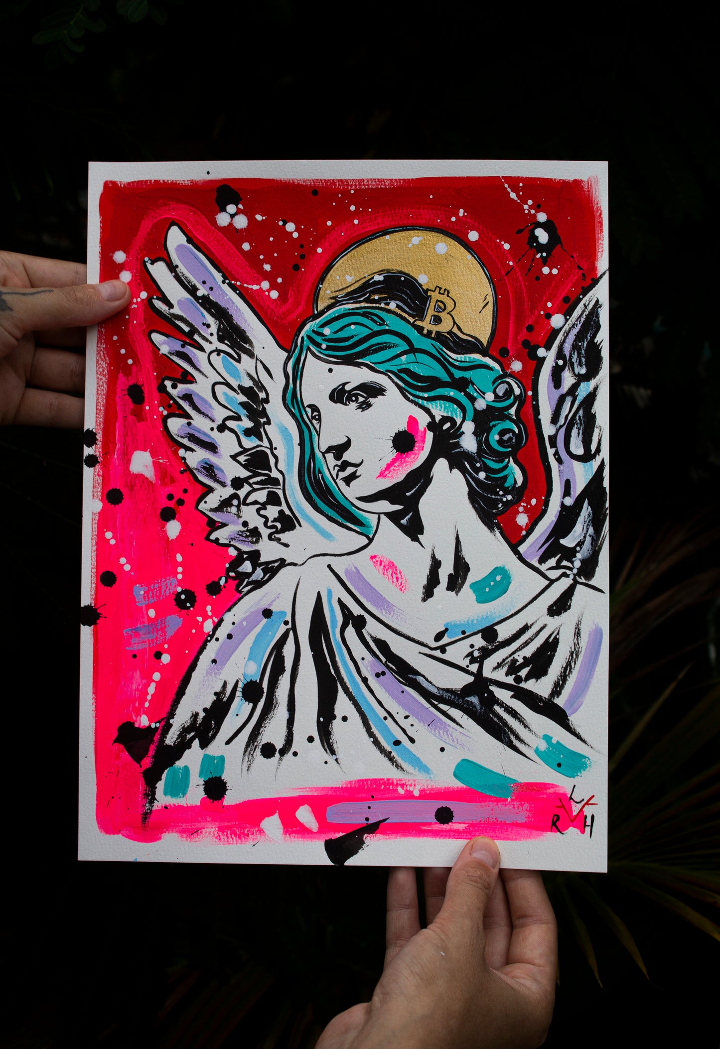 Bitcoin Angel — Red & Turquoise