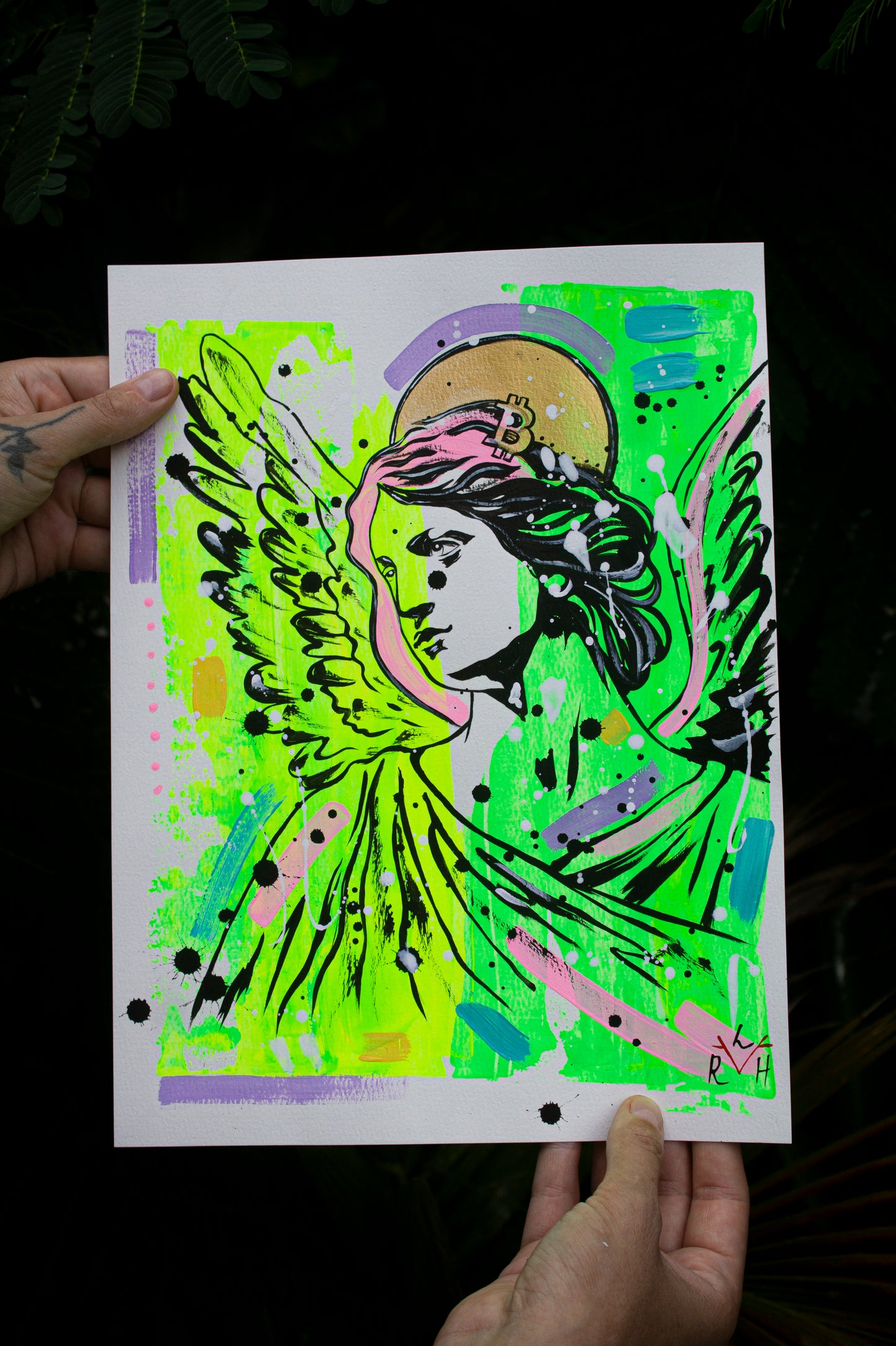 Bitcoin Angel — Neon Yellow & Electric Green