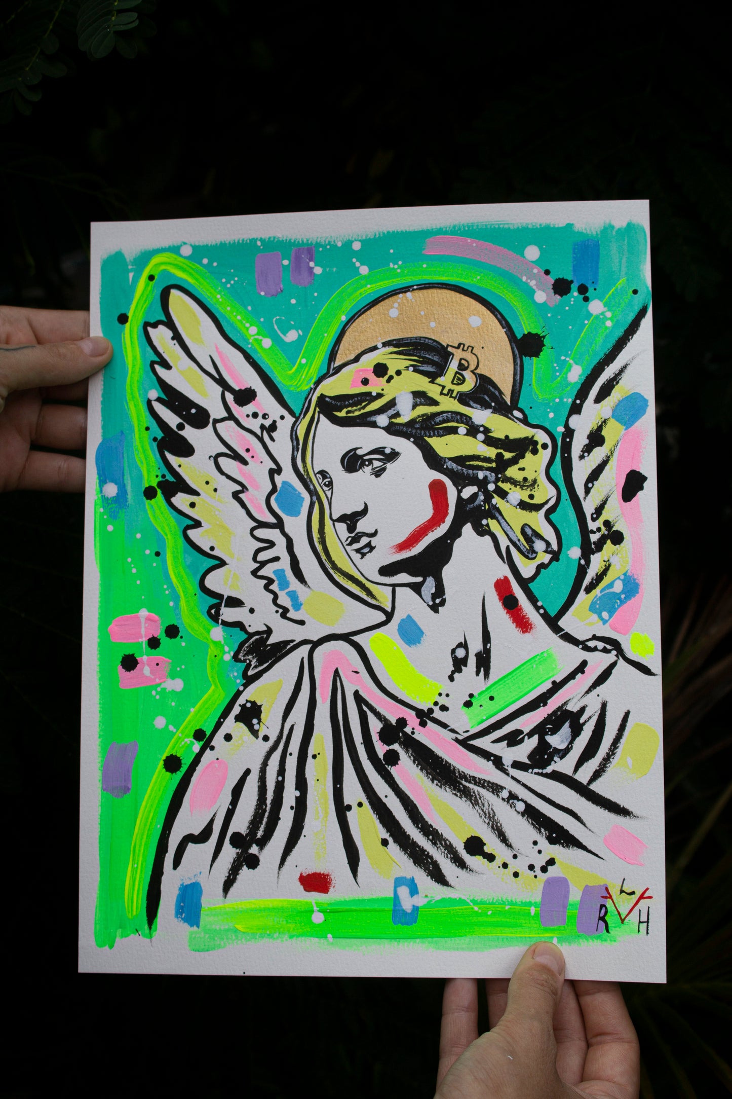 Bitcoin Angel — Electric Green & Turquoise