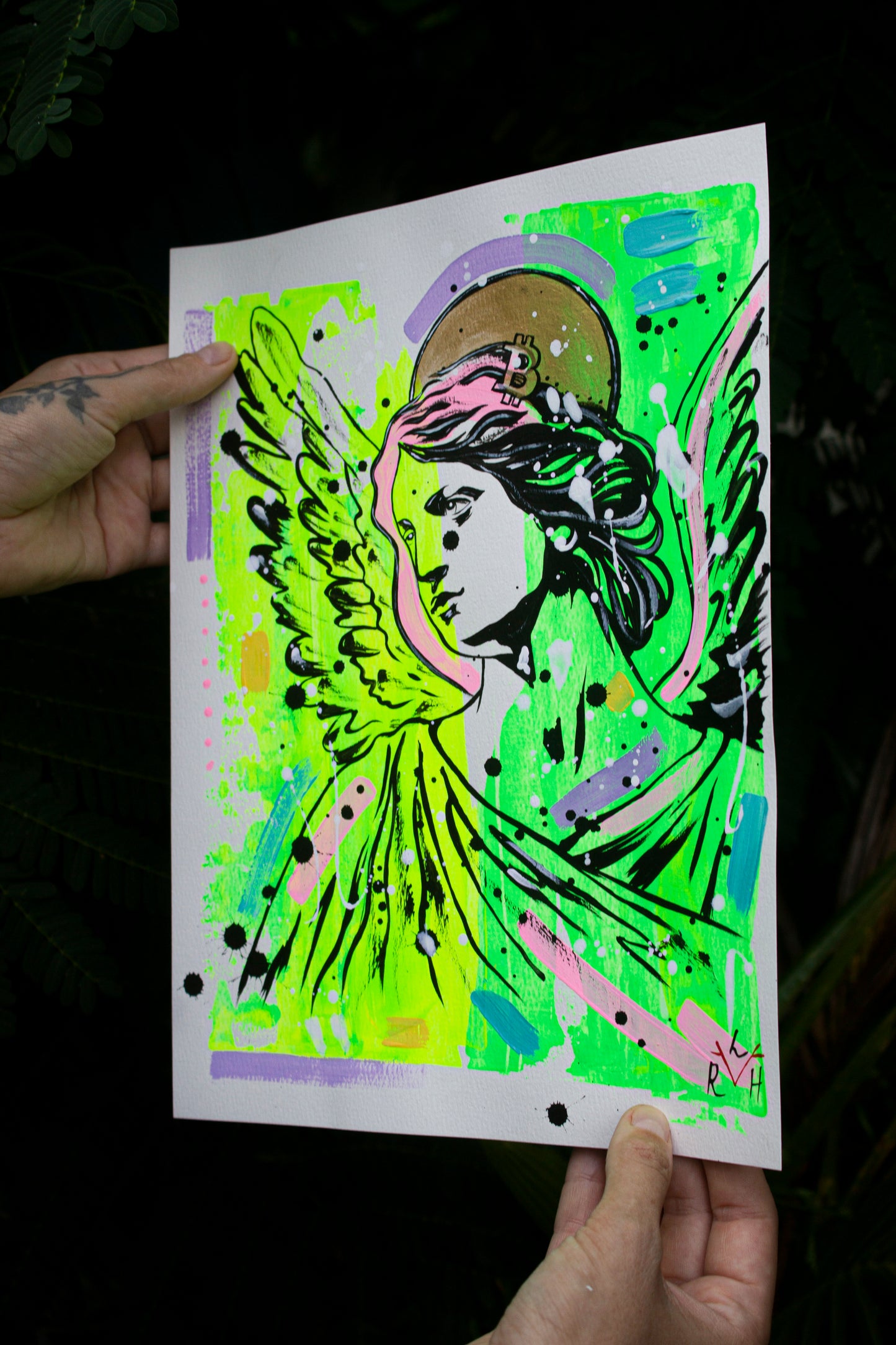 Bitcoin Angel — Neon Yellow & Electric Green