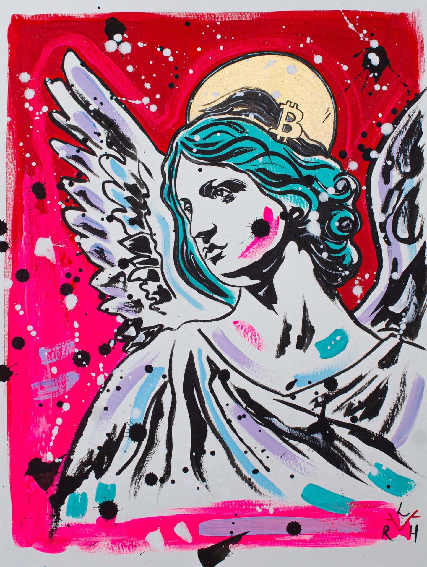 Bitcoin Angel — Red & Turquoise