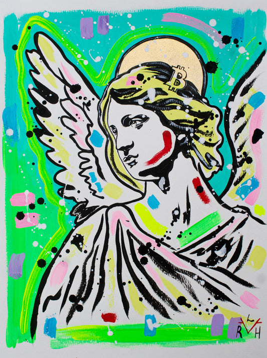 Bitcoin Angel — Electric Green & Turquoise